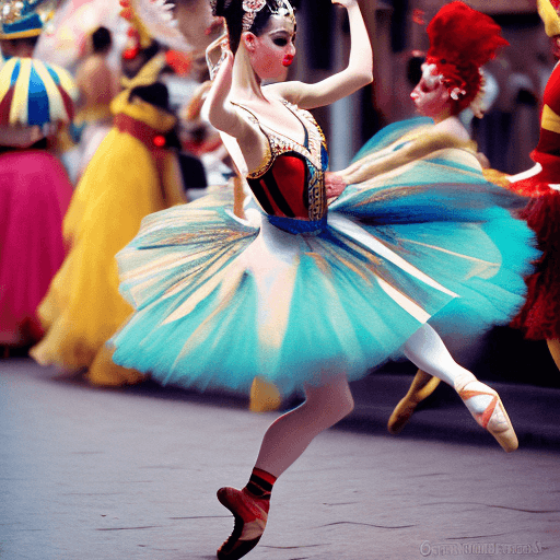 AI generated: ballerina, woman, attractive, harlequin, venetian carnaval, dancing, Kodak portra 800, photographic ...