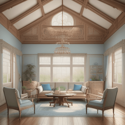 AI generated: High resolution photography interior design, dreamy sun living room conversation pit, wooden floor, ...