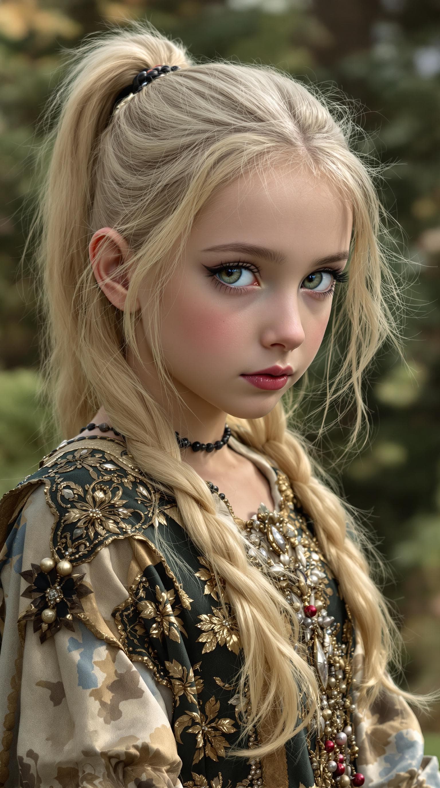 AI generated: A photo realistic of a exceptionally beautiful Ukrainian (age 7) girl (futuristic),(masterpiece), (r...