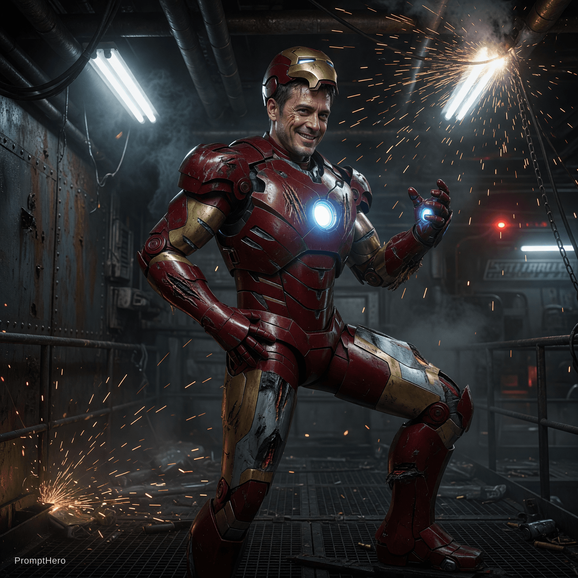 AI generated: Charismatic middle-aged athletic man, short brown hair, strong jawline, confident smirk, wearing a h...