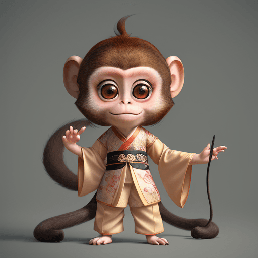 AI generated: Rerolling prompt A super cute little anthropomorphic monkey in Chinese Hanfu in pixar style,standing...