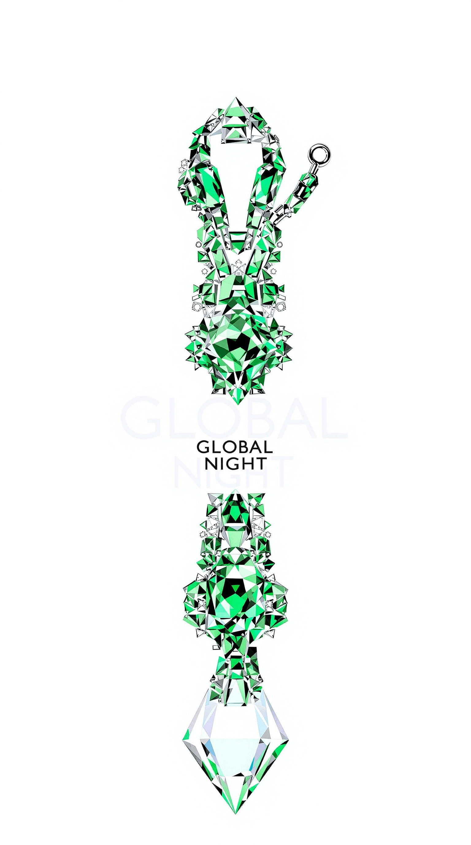 AI generated: green diamond chain with a logo font "GLOBAL NIGHT"