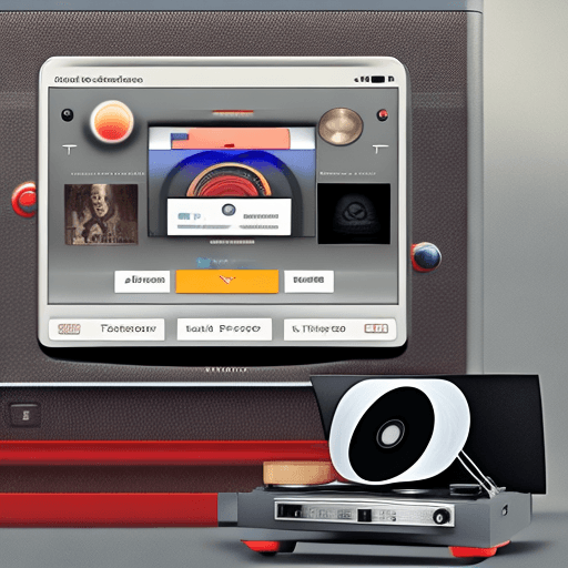 AI generated: App screenshot of an Apple Vision Pro app that lets users listen to music on a 3D record player
