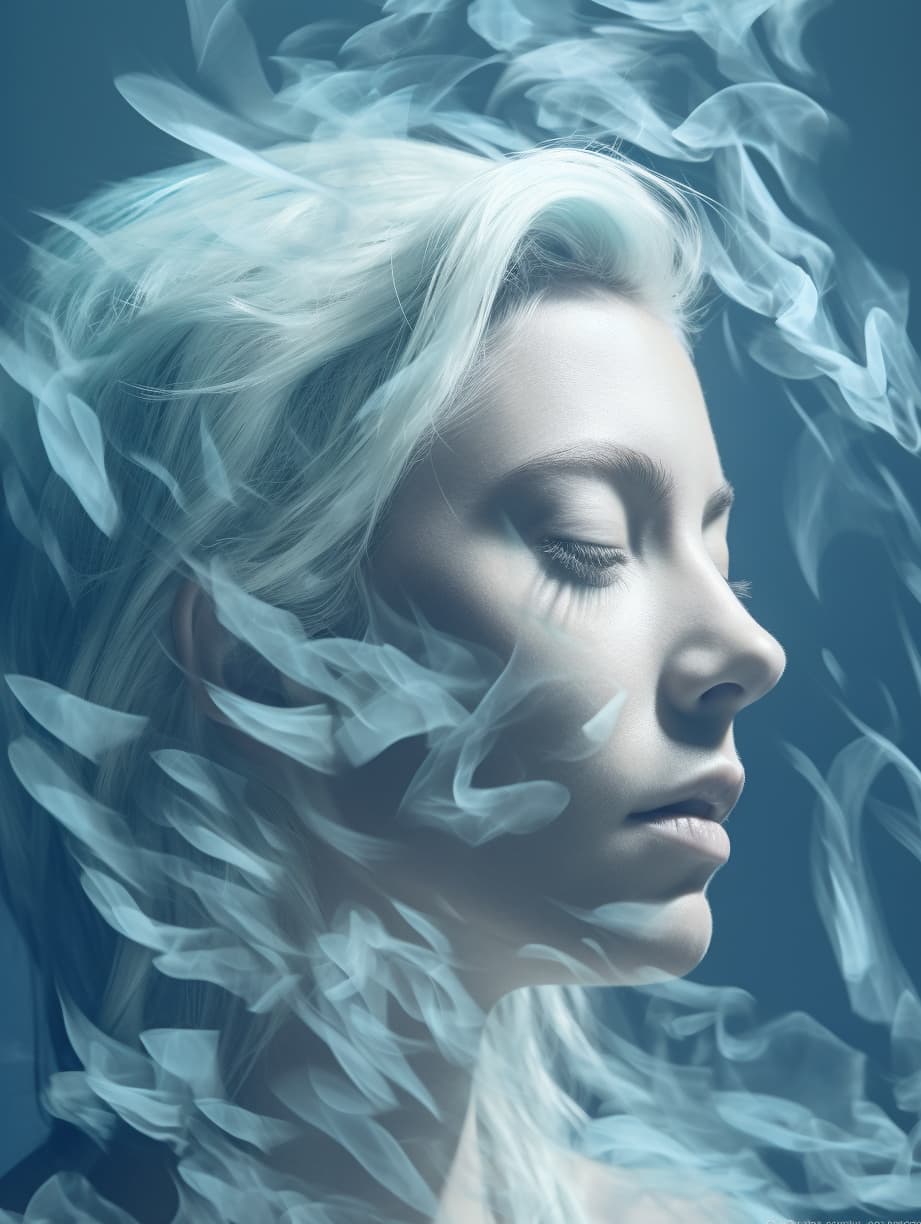 AI generated: a close up of a person with blue hair, a digital rendering, by David Donaldson, digital art, digital...