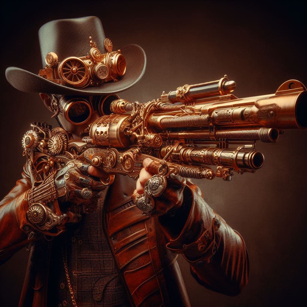AI generated: steampunk wild west cowboy ,shiny,ultrarealistic, beautiful,