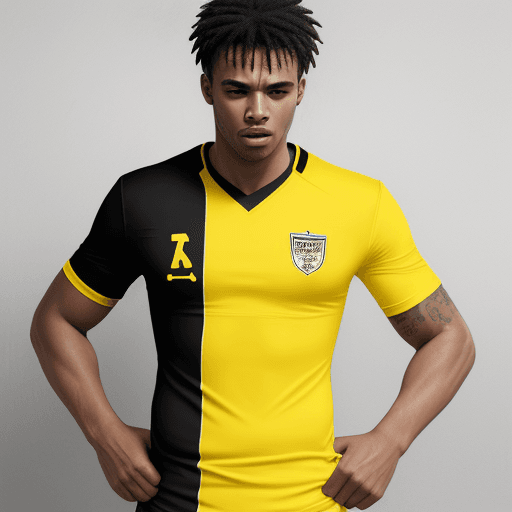 AI generated: a modern football tshirt yellow an blacn