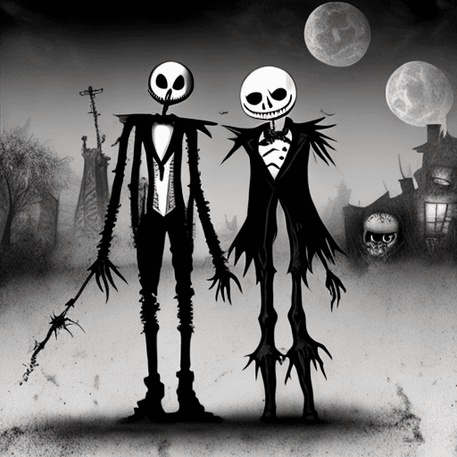 AI generated: post apocalyptic Jack Skellington and Sally