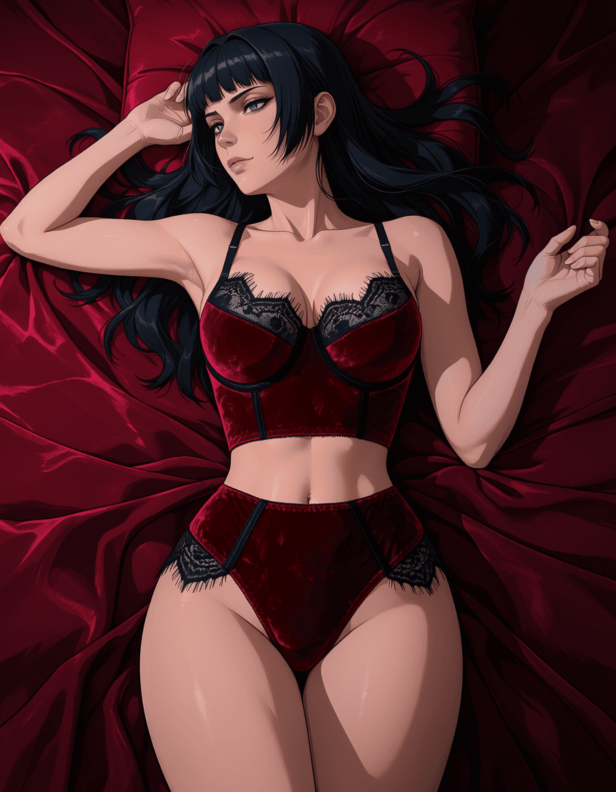 Velvet Bustier & Panties Lace Trim Set - Image 1