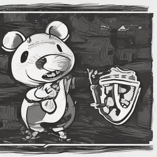 AI generated: A shockingly detailed monochromatic vector illustration of  a cute Mouse xamining a strange and othe...