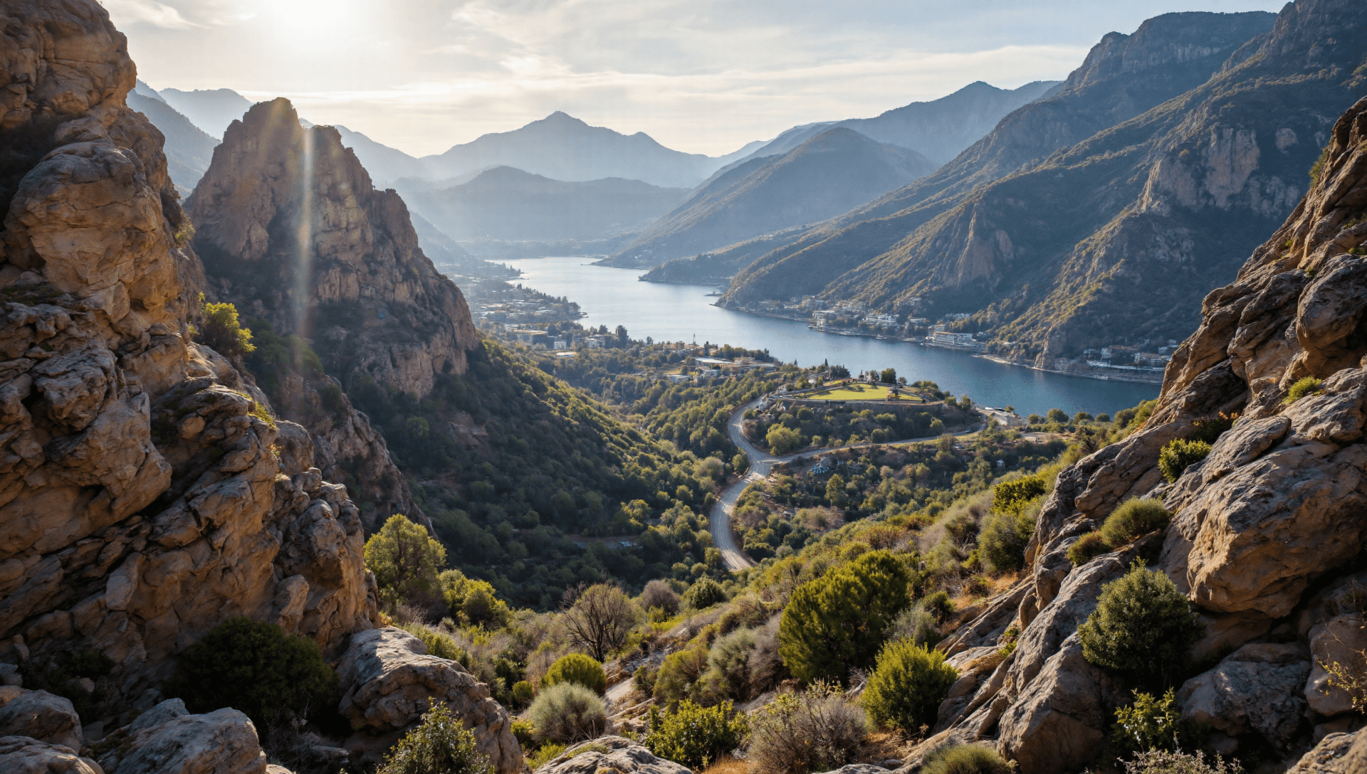 AI generated: The image depicts a breathtaking landscape of Montserrat Mountain near Barcelona, Spain featuring to...