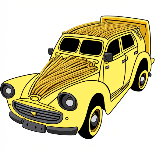 AI generated: car made of pasta  png,illustrator,anime,cartoon,
