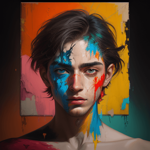 AI generated: utilizando essa imagem an painting on the canvas of a man in colorful tones, in the style of martin ...