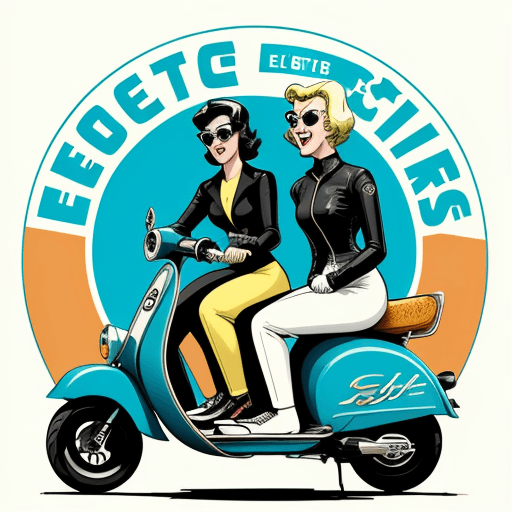 AI generated: Logo for Electric Scooter gang. Vintage 50s surf culture. all women on ebikes having blast
