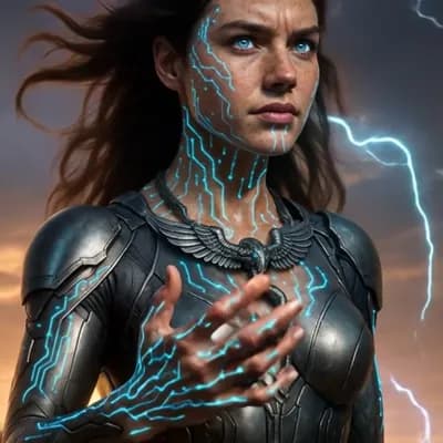 AI generated video: A storm intensifies, lightning weaving across the battlefield like veins of energy. Thor Katla raise...