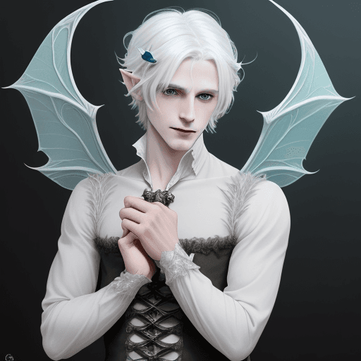 AI generated: DnD Changeling male, good looking, fey like appearence, pale figure, cute young playful  , white hai...