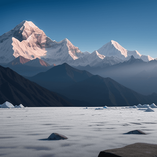 AI generated: Hyper realistic eye level exterior photo of Kanchenjunga mountain in spring without people.