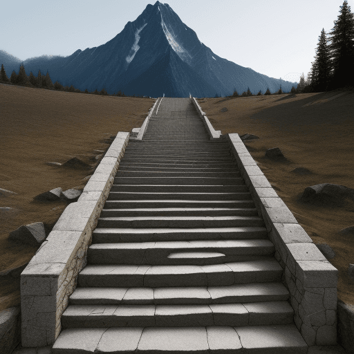 AI generated: stone stairs, a mountain made of stairs, minimalist natural backround 