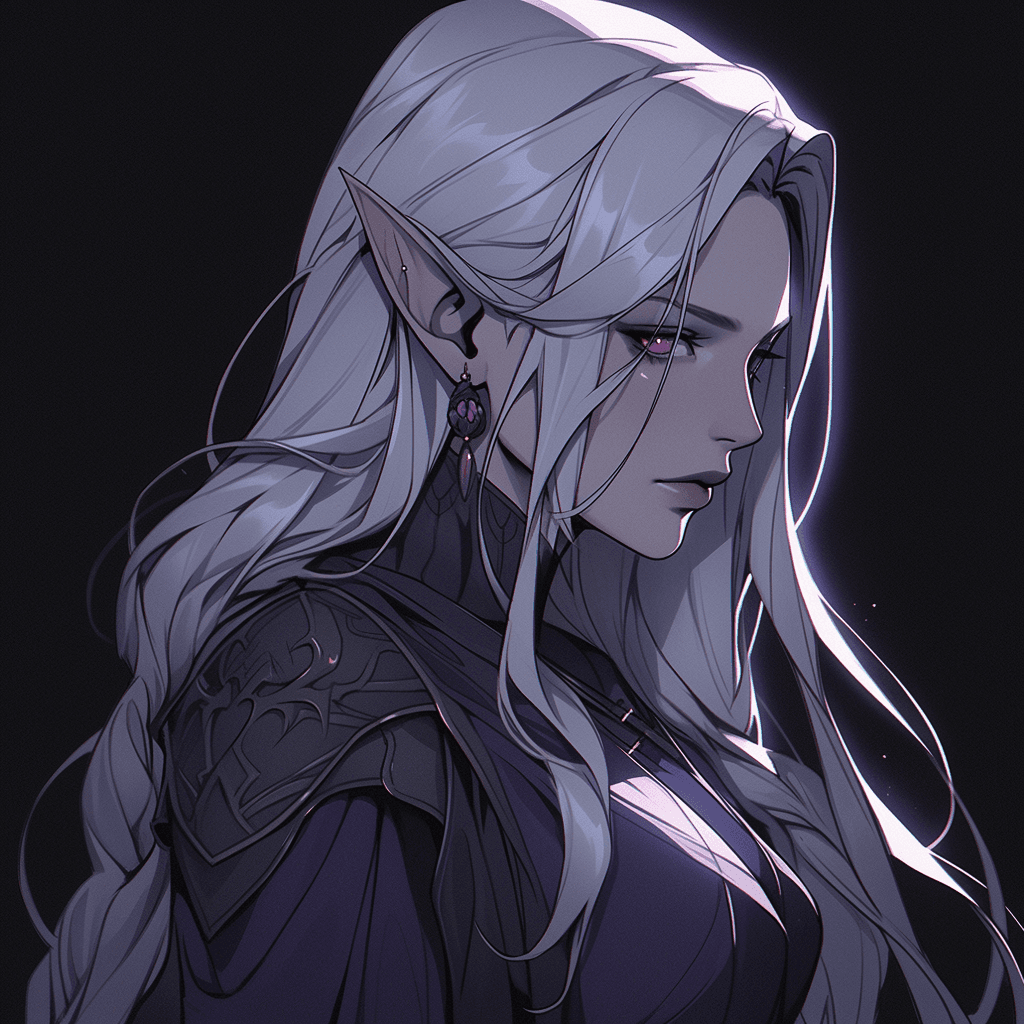 AI generated: a close up of a woman in a purple outfit posing, dark elf, drow, dark elf princess, beautiful dark e...