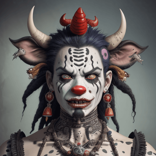 AI generated: Cow, Cow with piercing, Septum piercing, uhd photorealisitc authentic psychotic angry madman wearing...