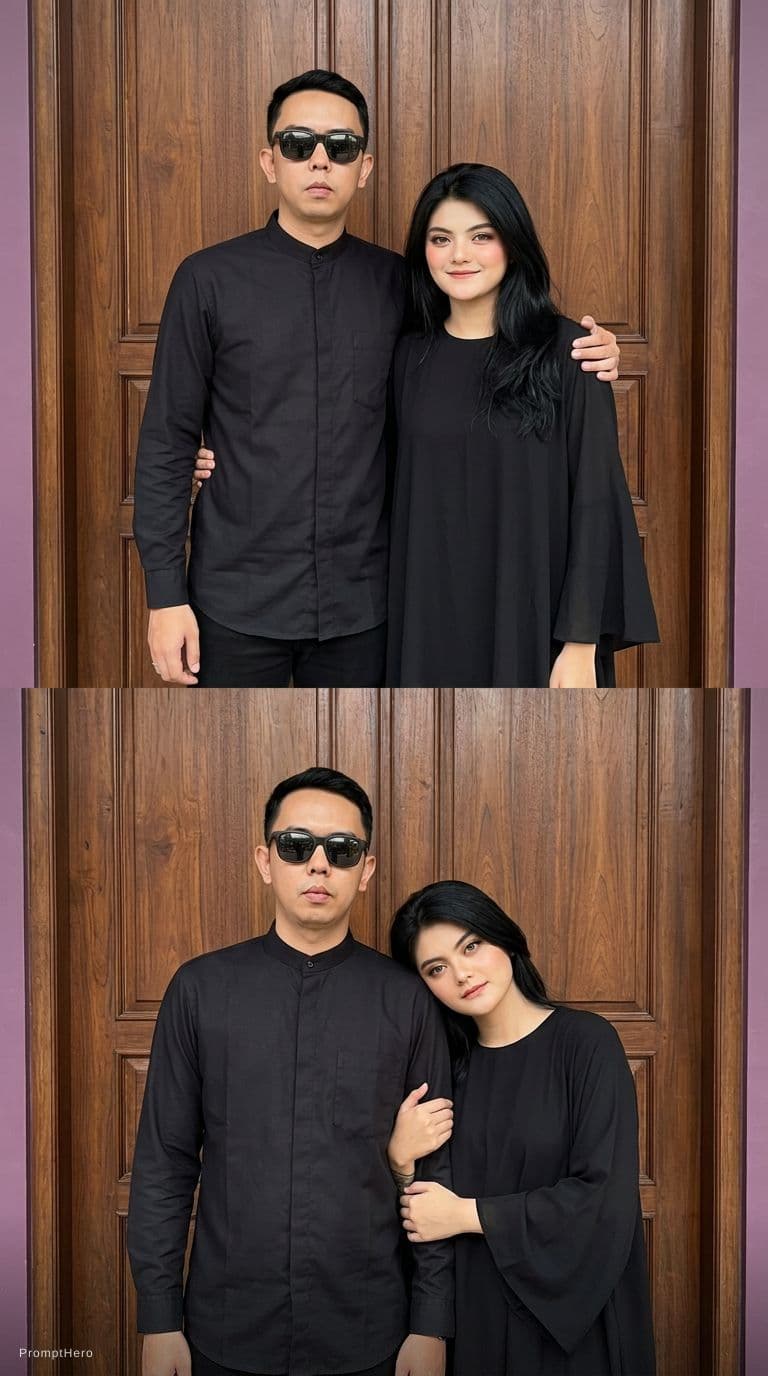 AI generated: Create a photo of this man and woman without changing their original faces and strictly according to...