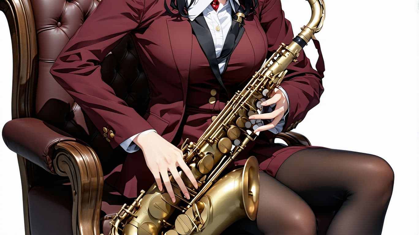 AI generated: 90's style anime. Captivating anime style girl dressed in a rich burgundy and brown formal uniform. ...