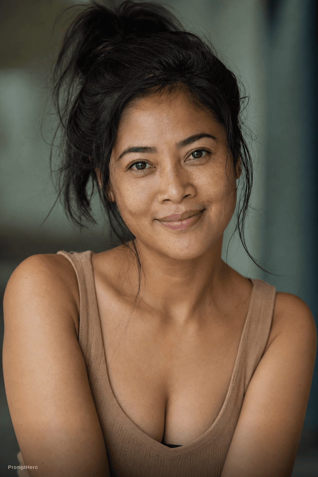 AI generated: Ultra realistic portrait photo of a beautiful 40-year-old sexy Javanese woman from Indonesia. She ha...