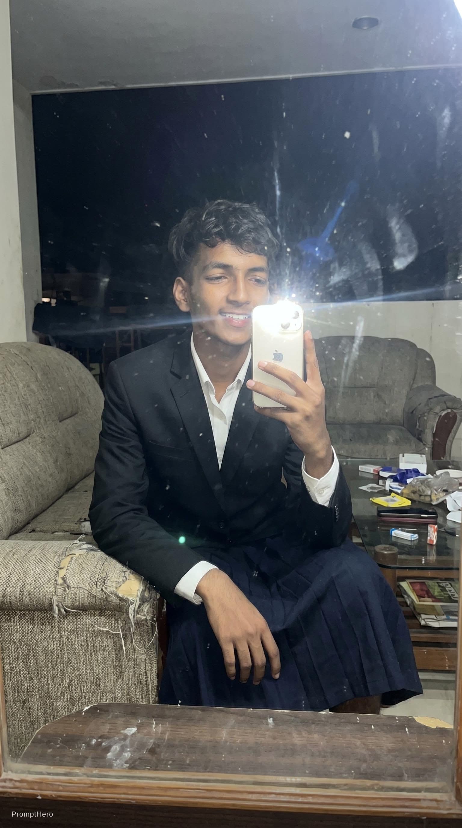 AI generated: An extremely ordinary iPhone mirror selfie photo with no clear subject or framing—just a casually ta...