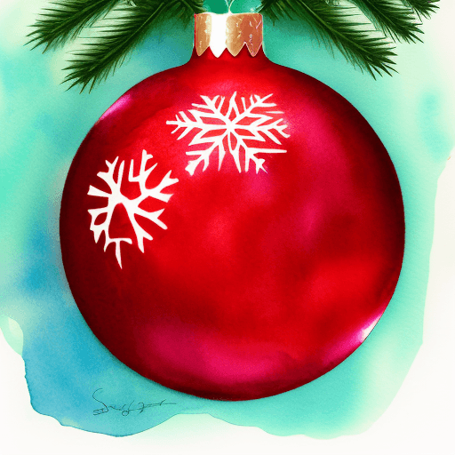 AI generated: red Christmas ball on tree, A cute romantic, watercolor style --s 180
