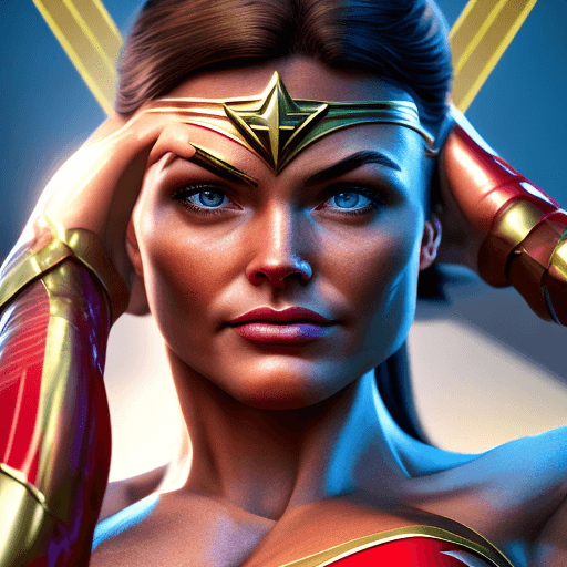 AI generated: hyper realistic wonder woman, undressing herself, perfect face, perfect hands and fingers,  perfect ...