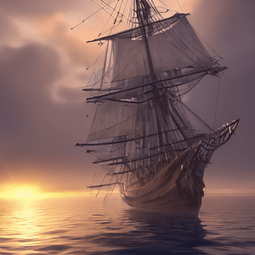 AI generated: photo of a ultra realistic sailing ship, dramatic light, pale sunrise, cinematic lighting, battered,...