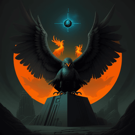 AI generated: retro dark vintage sci-fi : : 2D matte dark gouache illustration : : dark primordial computational m...