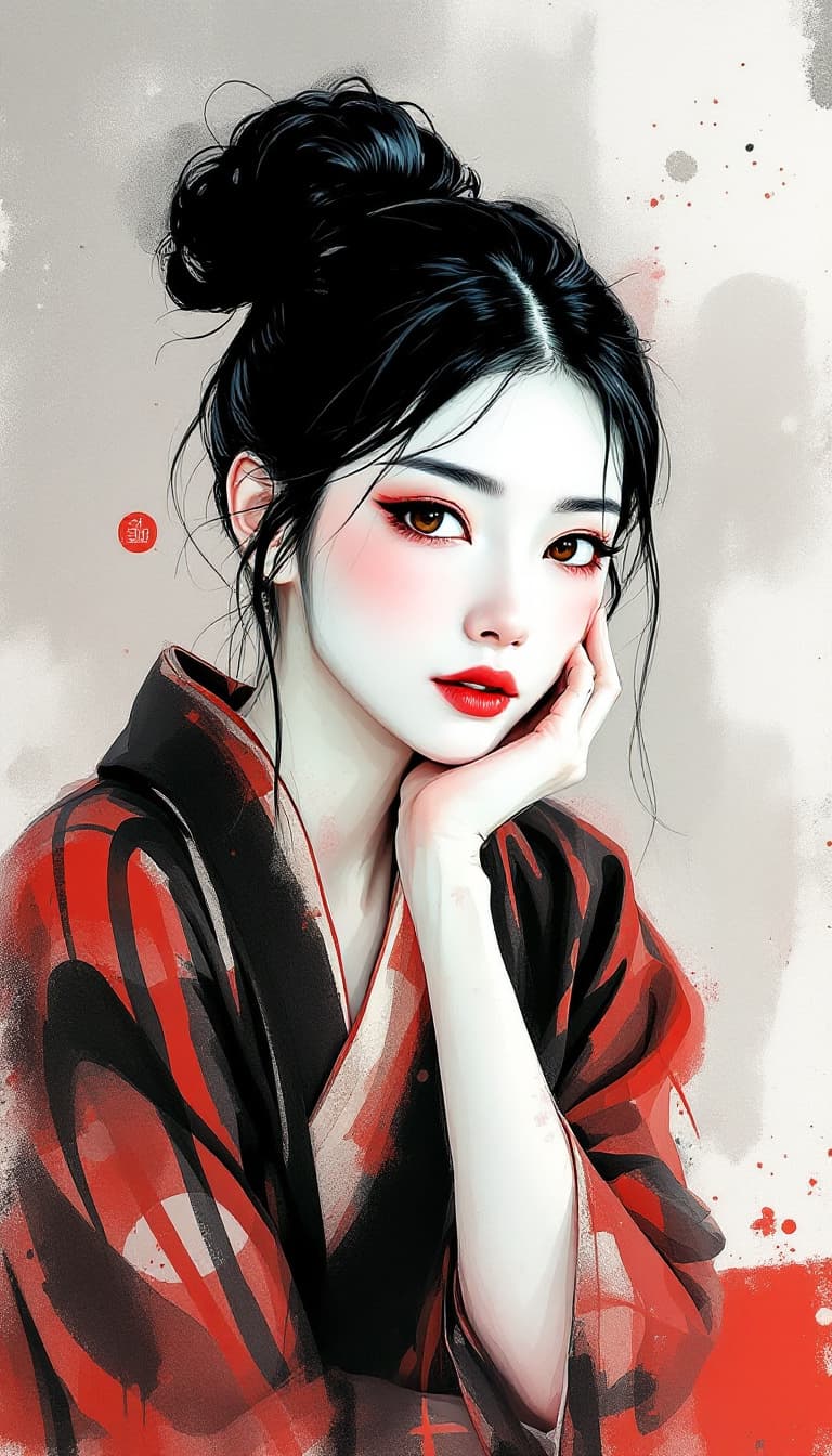 AI generated: A spellbinding abstract painting embodies the spirit of a 22-year-old Japanese woman, displaying bot...