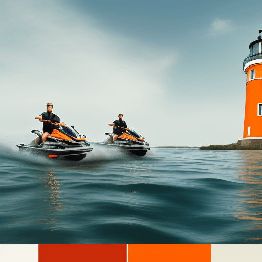 AI generated: Create a logo drawing in a scenary style for a jet-ski company in a vintage and touristic style. It ...