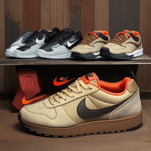 AI generated: show me a shop with nike sneakers in a rustic style with senna