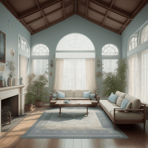 AI generated: High resolution photography interior design, dreamy sunken living room conversation pit, wooden floo...