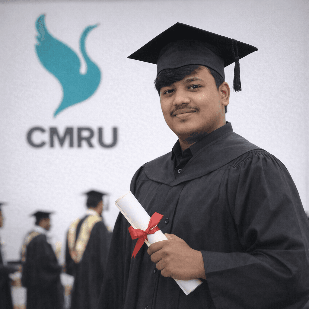 AI generated: Generate an image of me in the graduation ceremony of my college and in the background add the colle...