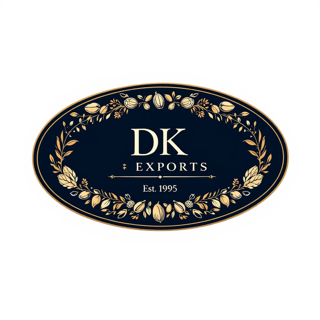 AI generated: Design an elegant logo for DK Exports, a global import-export brand specializing in nuts, seeds, and...
