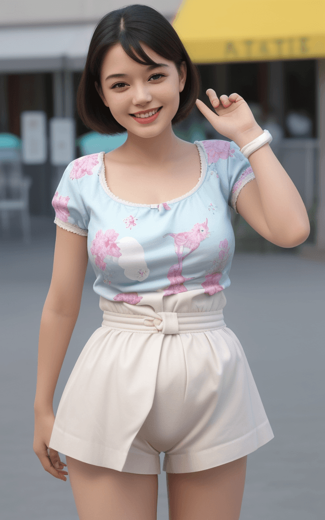 AI generated: high quality, diaper, bambino pattern, woman, smiling, armband, in public