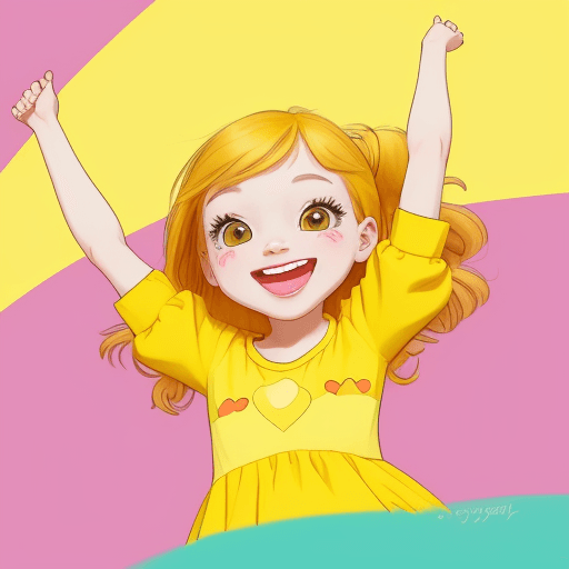 AI generated: Cartoon style, Girl, Cute, Colorful, Joy, Yellow, no background