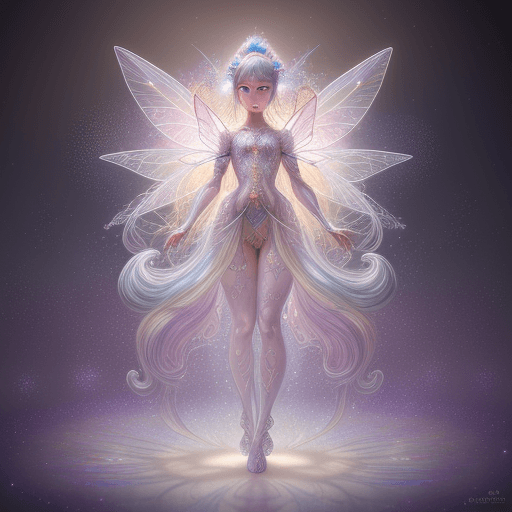 AI generated: Full body, Small highly detailed incorporeal fairy made of silvery light, Bokeh pollen specs multico...