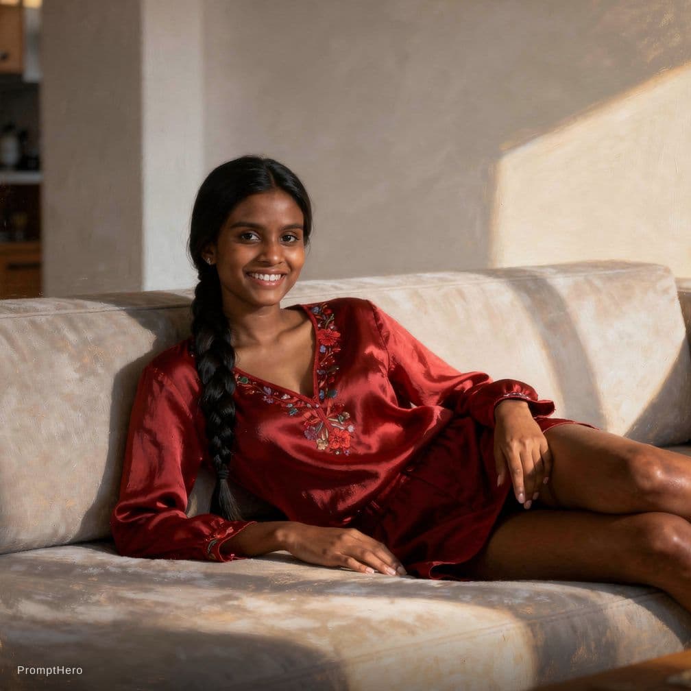 AI generated: A raw documentary photograph captures a curvy young female with a long, sleek black braid cascading ...