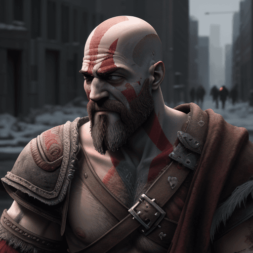 AI generated: Kratos homeless,4 k ultra HD 
