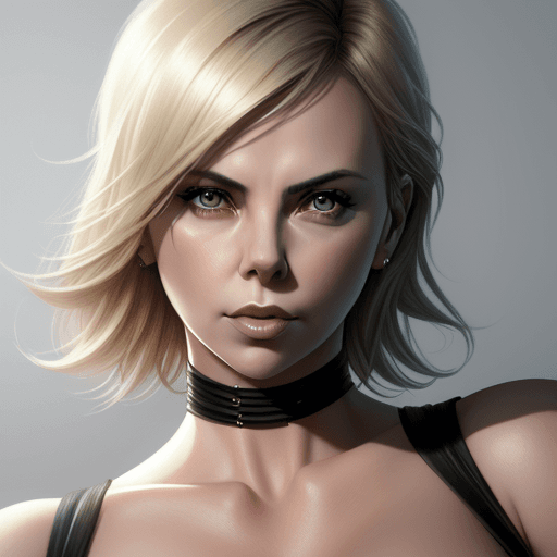 AI generated: mdjrny-v4 style potrait of Charlize Theron, svetlana tigai style, trending on artstation, pencil dra...