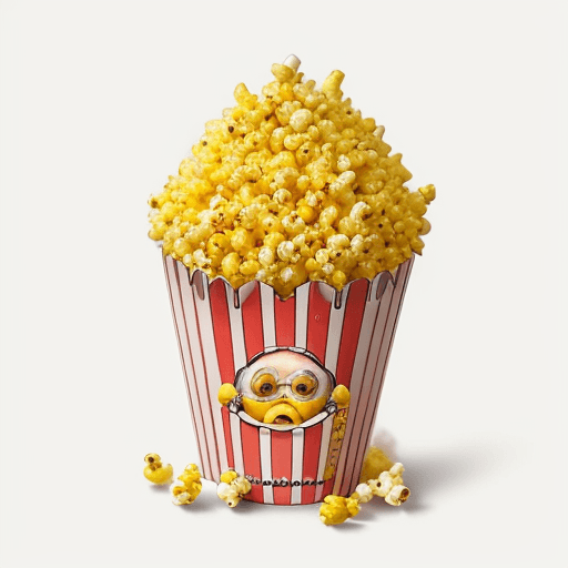 AI generated: A humanoid popcorn kernel character, inspired by the art style of Studio Ghibli, delicately sprinkli...