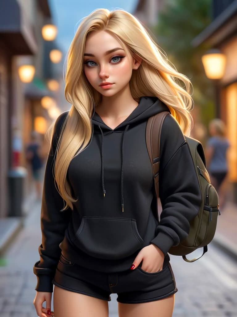 AI generated: (masterpiece, best quality), a beautiful 20 yr old woman wearing a black hoodie and sexy black jeans...