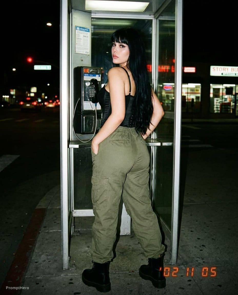 AI generated: A digital photograph taken at night with flash, featuring an early-2000s vintage aesthetic, shows a ...