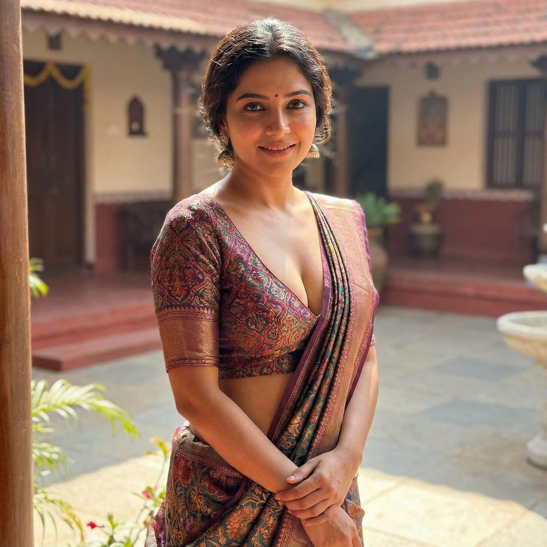AI generated: Big boobs cleavage girl in saree blouse