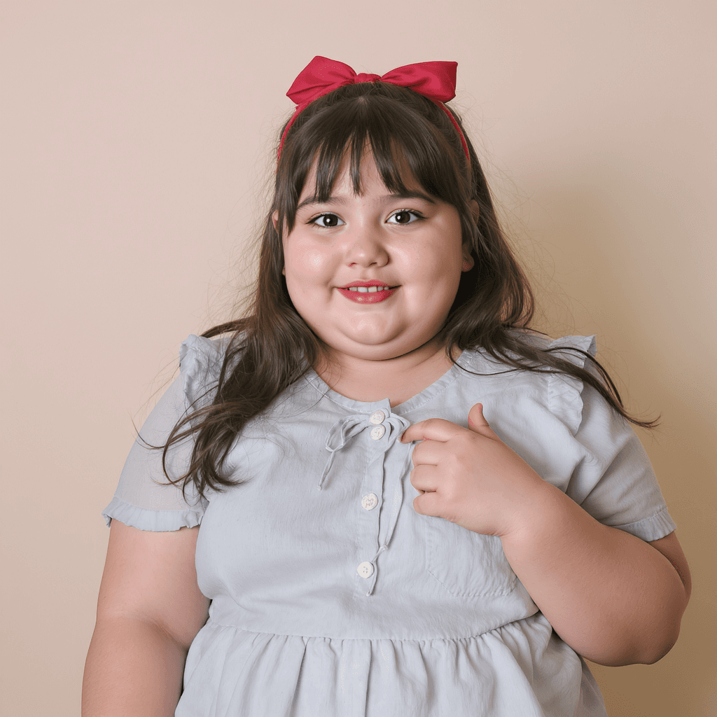 AI generated: 10 years old, girl, brunette, student, chubby 