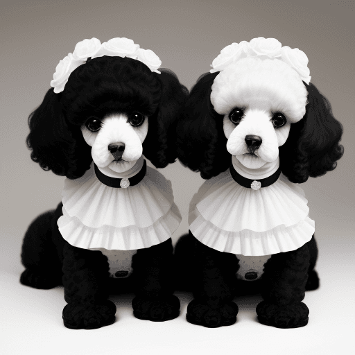 AI generated: two beautiful toy poodles, one of them is completely black and second is completely white, black is ...
