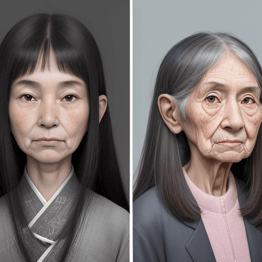 AI generated: A face, half young girls and half elderly people in their eighties --ar 4:5 --s 850 --niji 6        ...